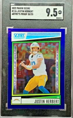 2022 ￼Justin Herbert Score #136 Holo Blue Artist’s Proof SGC 9.5 /35 SSP - Image 1 of 2