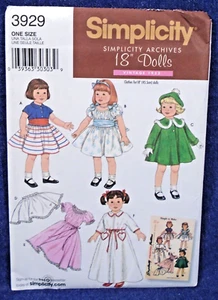 Simplicity Pattern 3929 Archive Reproduction 1952 18" Doll Clothes Uncut - Picture 1 of 2