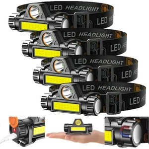 4 Pack USB Rechargeable Waterproof LED Headlamp Headlight Head Light Flashlight - Picture 1 of 13