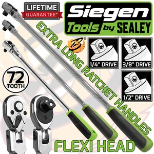 SIEGEN Extra Long Flexible Ratchets 1/2"Dr 3/8" 1/4" Drive 72T Reversible Handle - Picture 1 of 5
