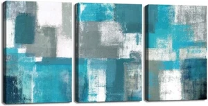 Abstract Wall Art For Living Room Wall Decor 3 Piece Blue Teal Modern Paintings - Picture 1 of 6