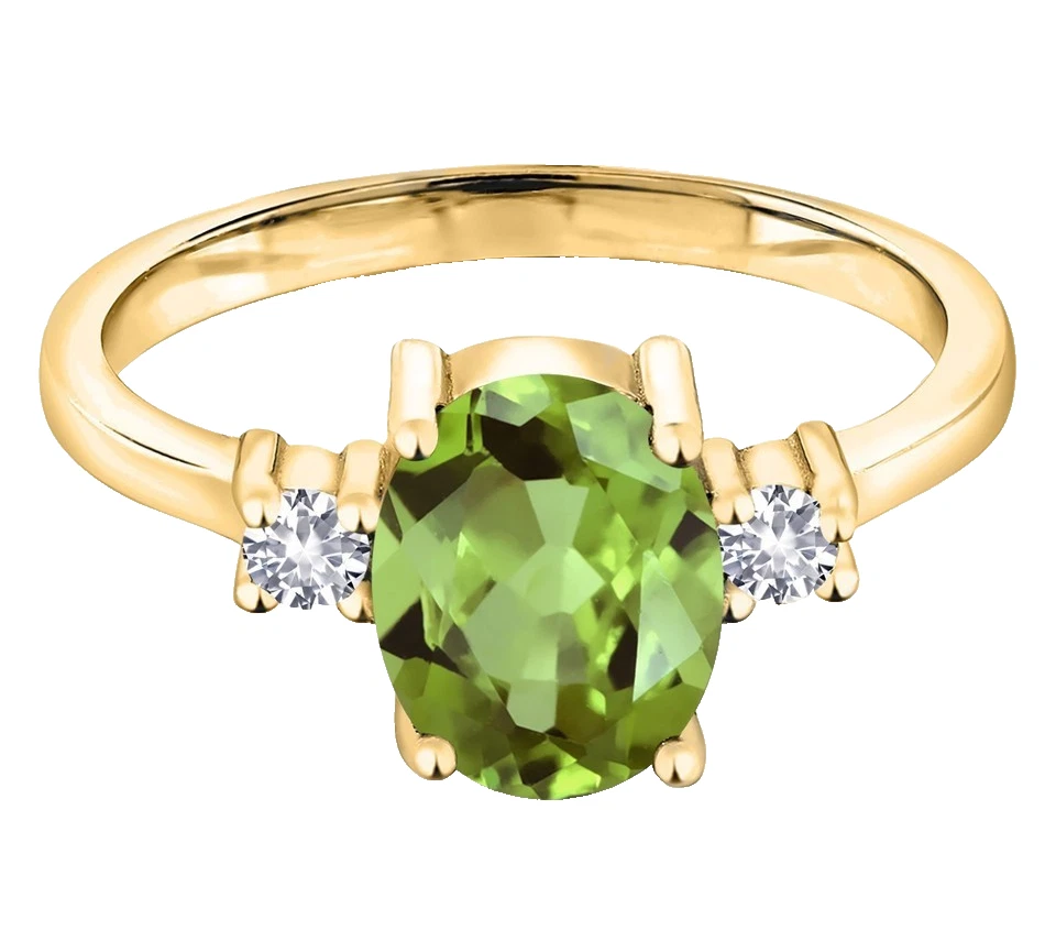 925 Silver Yellow Gold Plated 2.16 Ctw Peridot and White Topaz Engagement Ring - Image 1 of 4