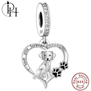 Labrador Dog Charm 925 Sterling Silver Heart Paw Dangle Bracelet Birthday Gift - Picture 1 of 6