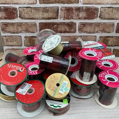 VTG Lot Assorted Wired Ribbons Plaid Red Green Gold Metallic Christmas Holiday - Image 1 of 4