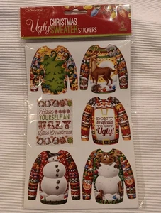 Crown Jewlz Feo Navidad Suéter Pegatinas Nuevo en Paquete 5 Hojas = 30 Pegatinas Adorables - Imagen 1 de 6