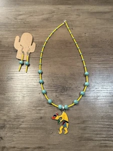18” Handmade Necklace Earrings Kokopelli Turquoise Color Yellow Seed Beads New - Picture 1 of 3