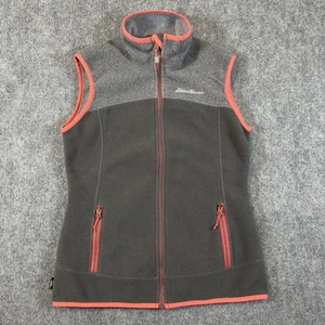 Eddie Bauer Women’s Fleece Vest XS Sleeveless Full Zip Mock Neck Peach Gray EUC - Picture 1 of 14