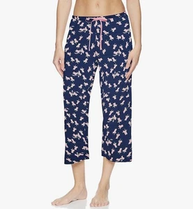 HUE Basic bedruckter Strick Pyjama Schlaf Capri Hose Strandkorb marineblau Übergröße 1X - Bild 1 von 9
