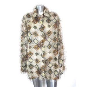 Vintage Art Deco Top Women's XL Retro Fuzzy Eyelash Detail Shirt Geometric - Picture 1 of 12