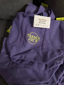 100% AUTHENTIC Trader Joe's Mini Halloween Canvas Tote Bag Purple & Green NEW - Picture 1 of 2
