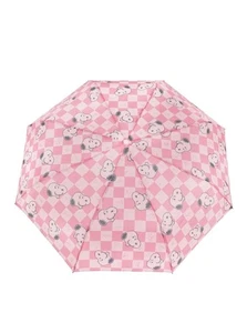 Peanuts Snoopy rosa kariert kompakt automatisches Öffnen/Schließen Regenschirm mit Abdeckung NEU! - Bild 1 von 6