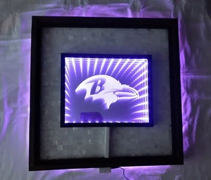 Baltimore Ravens NFL Mother of Pearl Shell LED Infinity Mirror Wall Art Man Cave - Picture 1 of 12