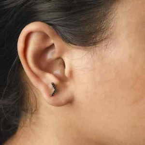 14K Black Gold 0.08 CT Black VS/F-G Diamond Half Honeycomb Studs Fine Earrings - Picture 1 of 6