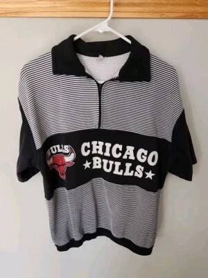 ВИНТАЖНЫЙ 90-х CHICAGO BULLS NBA баскетбол 1/4 молнии рубашка-поло мужской XL - Изображение 1 из 4