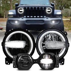9in LED DRL Headlights + Fog Light Combo For Jeep Wrangler JL Rubicon 2018-2024 - Picture 1 of 11