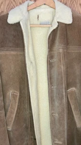 Vtg Montgomery Ward L Suede Cowhide Split Leather Jacket  poly lined button up - Picture 1 of 6