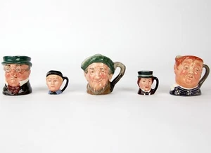 5 Royal Doulton Toby Jugs Mugs Small, David Copperfield Oliver Twist Fatboy Auld - Picture 1 of 12