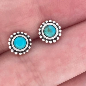Turquoise Sterling Silver Stud Earrings Genuine 925, Round 8 mm, USA - Picture 1 of 8