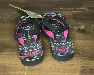 Reef Girls Little Ahi Flip Flops Sandals US Kids Size 3/4 (toddler) Black Waves