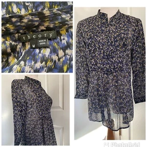 Blusa Top Theory Sheer Silk Boho Mangas 3/4 Talla M Usada - Imagen 1 de 10