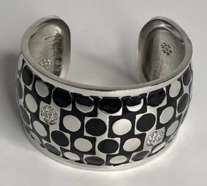 Lauren G. Adams Silver w/ Black Enamel Dots Cuff Bracelet w/ Swarovski Crystals - Picture 1 of 17