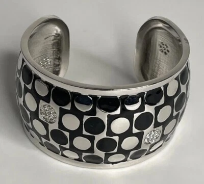 Lauren G. Adams Cuff Bracelet, Silver w/Black Enamel Dots & 5Swarovski Crystals  - Image 1 of 4