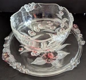 Mikasa Walther Glass Serving Platter & Bow Blossom Time Pink Floral - Picture 1 of 7