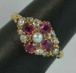 3Ct Round Cut Natural White Pearl & Ruby Engagement Ring 14k Yellow Gold Plated - Picture 1 of 7