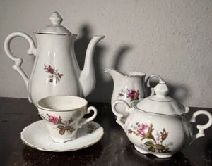 Moss Rose Demitasse Tea Set Japan Vintage 9pc - Picture 1 of 8