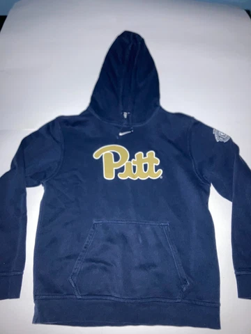 Men's Nike University of Pittsburgh Pitt Center Check Logo Blue Hoodie Size M Cover