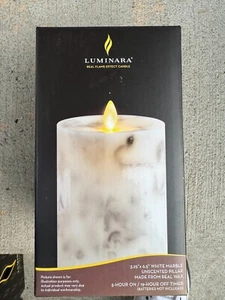 Luminary White Marble Pillar Candle Unscented 6.5” X 3.25” NEW! - Picture 1 of 1
