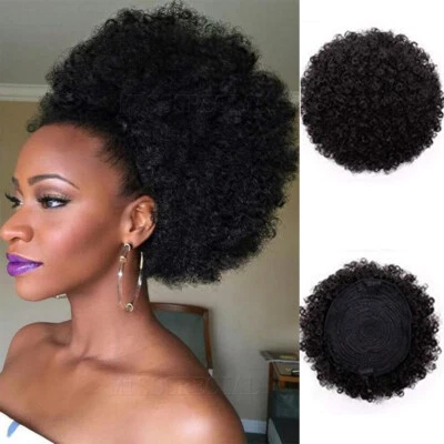 Afro Puff Curly Drawstring Ponytail Extension for Women 100% Remy Human Hair Bun - Image 1 of 4