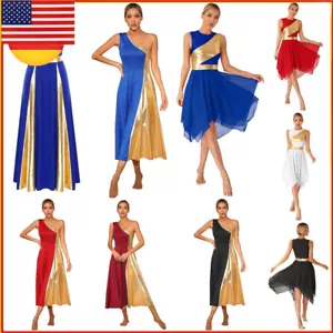 US Women Praise Dance Dress Color Block Patchwork Church Worship Dress Dancewear - Picture 1 of 172