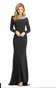 MAC DUGGAL EMBELLISHED COLLAR BLACK JERSEY GOWN sz 8 - Picture 1 of 3