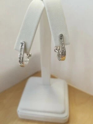  14k White Gold/Omega Back Diamond Earrings  - Image 1 of 4