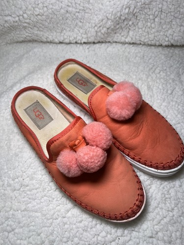 Slip donna UGG taglia US 7 Pea H arancione pom pom