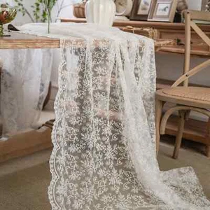 Lace Tablecloth White Tea TableCover Floral Embroidery Vintage for Wedding Decor - Imagen 1 de 17