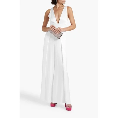 Mono Alice & Olivia Nuevo con Etiquetas Myrtle Plisado Pierna Ancha Satinado en Blanco Talla 6 Precio de venta sugerido por el fabricante $595 Foto 1 de 4