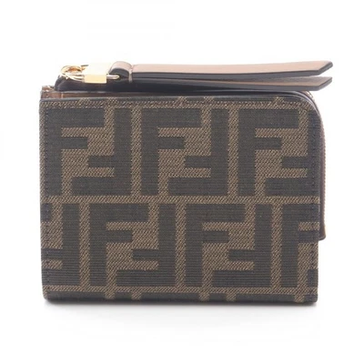 FENDI Zucca Cartera Compacta Bi-fold Monedero 8M0519A98PF0A6E Lona Cuero Marrón - Imagen 1 de 4