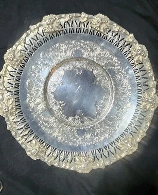 Antiguo plato Henry Birks & Son Rideau perforado y en relieve bandeja para servir de 10" COMO NUEVO Foto 1 de 4