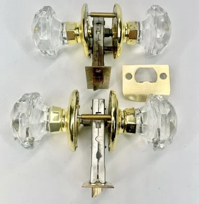Gainsborough Sonata Crystal & Brass Gold Tone Door Knobs NonLocking Set Of 2 - Image 1 of 4