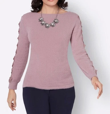 MARKENLOS Damen Pullover Oberteil U-Boot-Ausschnitt Langarm Jersey mauve NEU