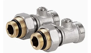 Absperrventil Heizung Heizkörper gerade Doppelanschlussventil Hahnblock Zweirohr - Bild 1 von 5