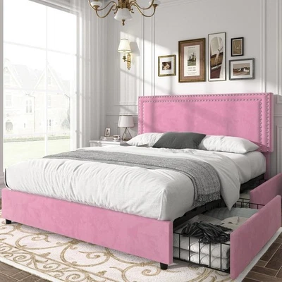 Marco De Cama Con Plataforma Tapizada Cuero Cajón Almacenamiento Completo Foto 1 de 4