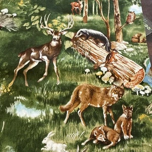 Vintage Woodland Animals Quilt Cotton Timeless Treasures C7830 Forest Retro 1 yd - Picture 1 of 5