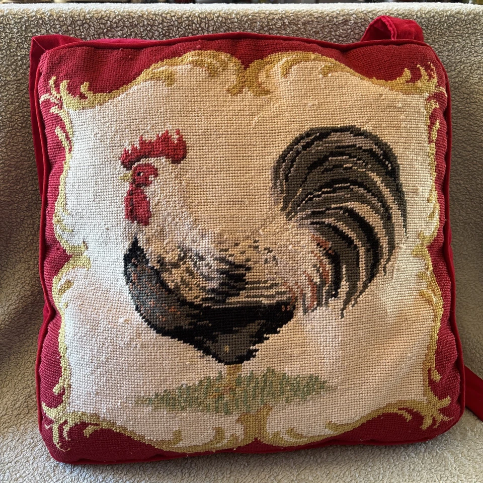 Cojín de silla de punta de aguja hecho a mano cojín de asiento de gallo 16” X 16” con lazos LOC MM Foto 1 de 4