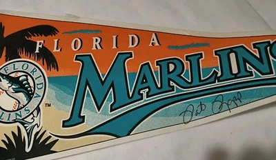 Vintage MLB Florida Marlins Felt Banner Baseball Early 12x30 Signed Pat Rapp - Image 1 of 4