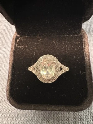 Anillo Topacio Blanco Vástago Dividido Doble Halo Aguamarina Ovalado Azul Claro Foto 1 de 4