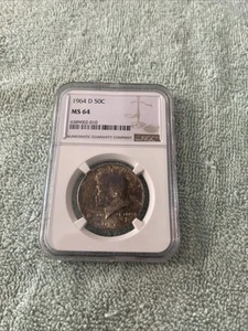 1964-D Kennedy Half Dollar MS64 NGC - Beautiful Rainbow Crescent Toned 🇺🇸 - Picture 1 of 2
