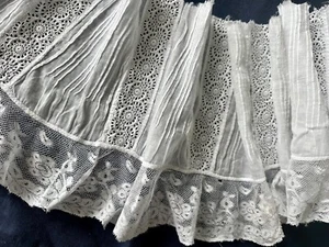 Antique Petticoat Flounce Trim HANDSEWN SALVAGE Eyelets Pintucks Lace 2.55m - Picture 1 of 23